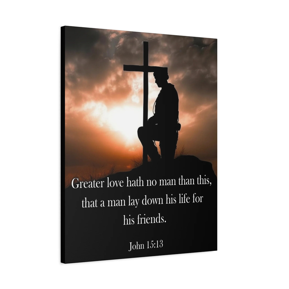Scripture Walls John 15:13 Greater Love Soldier at Cross Print Ready to Hang